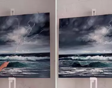 澳洲海景畫家的觸電繪畫技術 真的用電擊去完成作品的打雷效果~蓋逼真