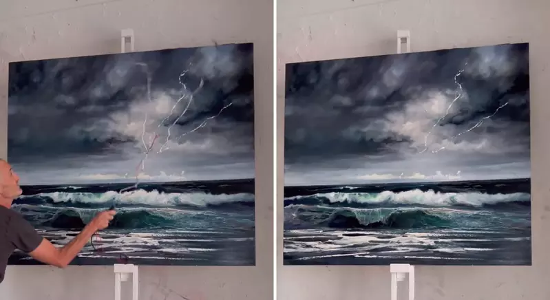 澳洲海景畫家的觸電繪畫技術 真的用電擊去完成作品的打雷效果~蓋逼真