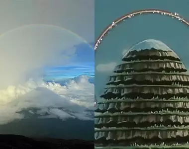 動畫是真的《富士山彩虹美照》這不就是《魔神英雄傳》「創界山」嗎?