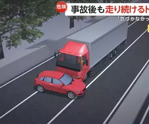 玩命關頭現實版 大卡車頂著轎車開了一分多鐘，而且卡車司機駕駛完全沒發現！？