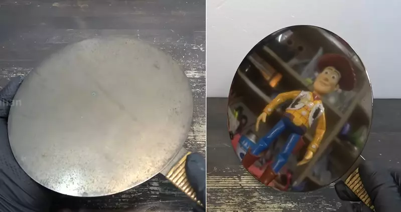 將江戶時代的青銅鏡擦亮 用心擦拭的結果還真的可以當鏡子來使用 將江戶時代的青銅鏡擦亮 用心擦拭的結果還真的可以當鏡子來使用