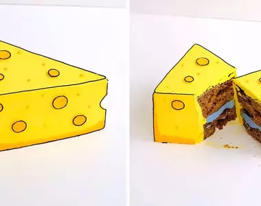 《二次元蛋糕》還以為是平面的彩繪作品,想不到一切開竟然是美味的點心