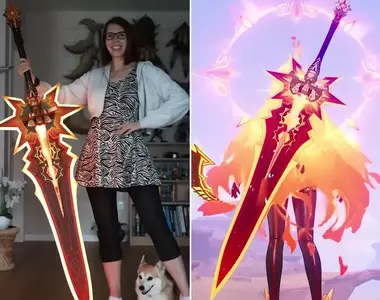 國外網友Kamui自製《原神》瑪薇卡專武雙手劍「焚曜千陽」