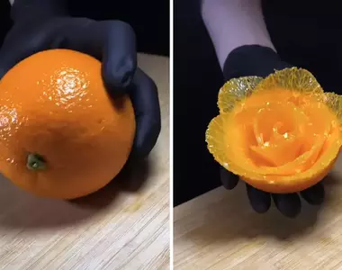 把橘子切成花瓣的形狀 日本切雕技術大師的一流刀法展現