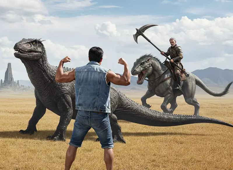 讓AI判斷《魔物獵人荒野》生成圖片 感覺有搭上邊不過中間那個肌肉男是怎麼回事? 讓AI判斷《魔物獵人荒野》生成圖片 感覺有搭上邊不過中間那個肌肉男是怎麼回事?