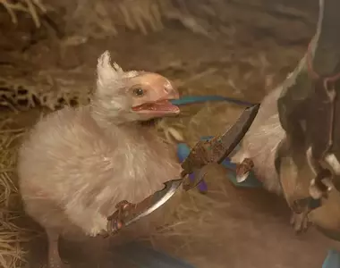 《魔物獵人荒野》有網友做了幼年版鷺鷹龍的持刀Mod,溫馴的模樣瞬間因為拿了兩把刀而產生了變化XD