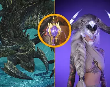 魔物獵人荒野《閃爍風暴呼嘯肆虐》自由挑戰任務今天開始，另外分享網友製作的「護鎖刃龍頭盔」裝備