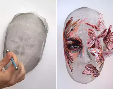 特別的藝術展現方式《刺繡面具》來自烏克蘭藝術家 Katerina Marchenko 的作品