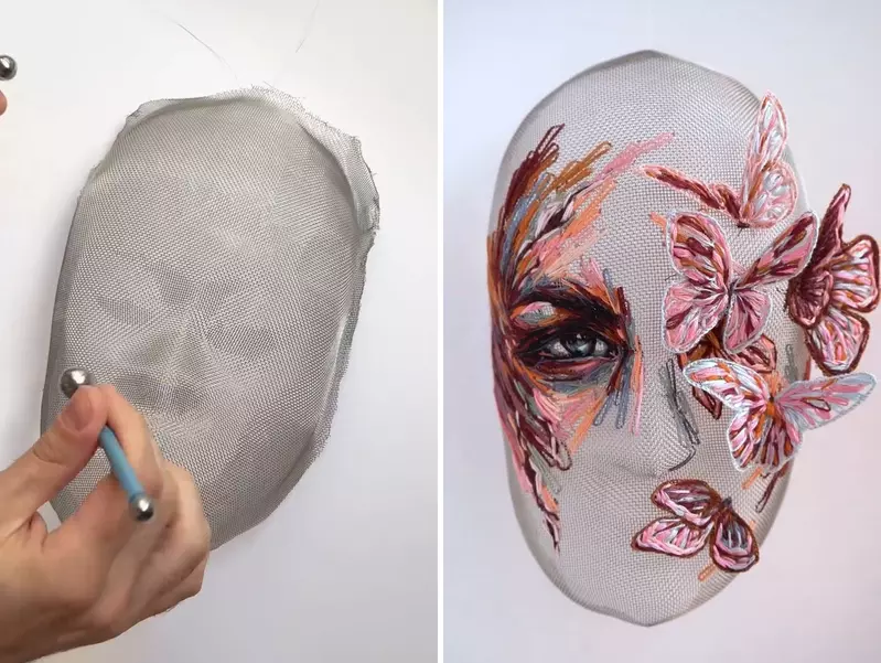 特別的藝術展現方式《刺繡面具》來自烏克蘭藝術家 Katerina Marchenko 的作品