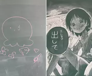 課堂黑板上出現《章魚嗶的原罪》學生塗鴉老師也塗鴉的畫面超衝擊