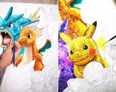 迪斯可球的寶可夢藝術創作 祕魯紋身藝術家「Andres Makishi Nako」的作品