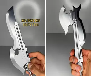 3D列印做出「魔物獵人」斬擊斧武器 不但造型好看更可以隨意切換劍模式以及斧模式