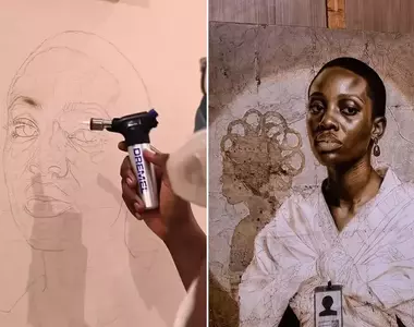 奈及利亞藝術家的烙畫藝術 全程用火焰完成一幅人物肖像畫