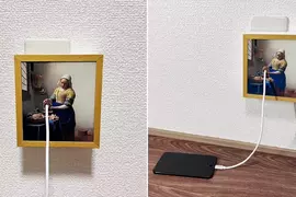 日本發明家的創意發想《倒牛奶的女僕》充電作品 想不到這「架空趣味雜貨」還能應用在世界名畫上