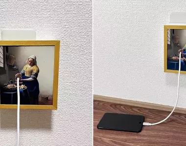 日本發明家的創意發想《倒牛奶的女僕》充電作品 想不到這「架空趣味雜貨」還能應用在世界名畫上