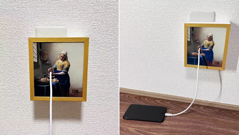 日本發明家的創意發想《倒牛奶的女僕》充電作品 想不到這「架空趣味雜貨」還能應用在世界名畫上