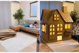 手工大神隨手搭起來的瓦楞紙小房屋 從左邊變成右邊讓網友完全傻眼了