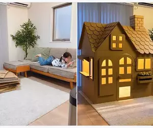 手工大神隨手搭起來的瓦楞紙小房屋 從左邊變成右邊讓網友完全傻眼了