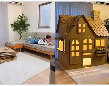 手工大神隨手搭起來的瓦楞紙小房屋 從左邊變成右邊讓網友完全傻眼了