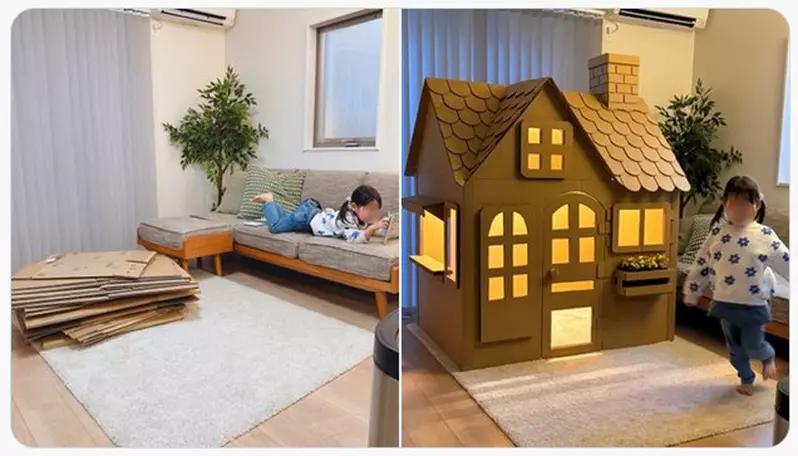 手工大神隨手搭起來的瓦楞紙小房屋 從左邊變成右邊讓網友完全傻眼了