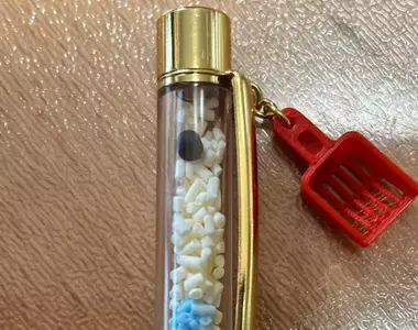 網友分享《貓砂原子筆》不但能寫還有個貓砂鏟吊飾，外加筆管裡面還有便便超還原XD