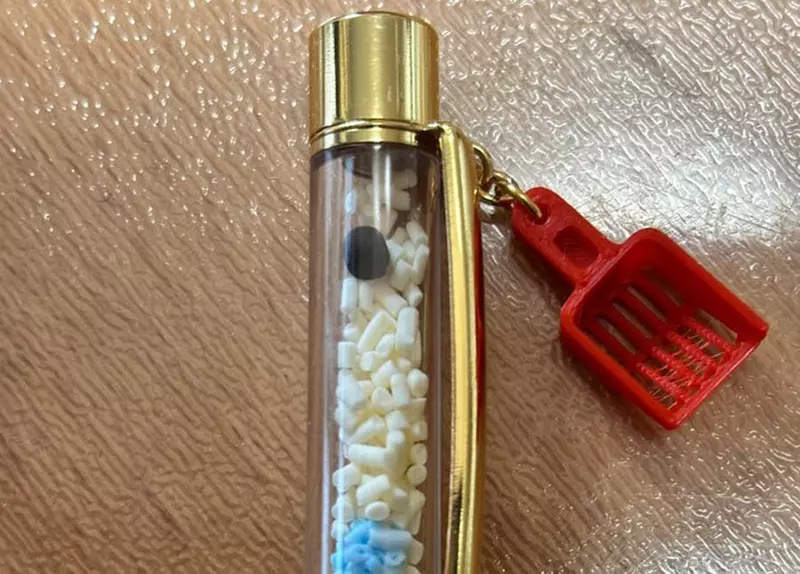 網友分享《貓砂原子筆》不但能寫還有個貓砂鏟吊飾，外加筆管裡面還有便便超還原XD