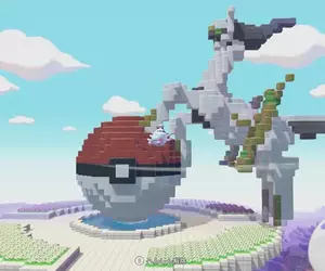 《Pokémon Pokopia》狂熱玩家打造「阿爾宙斯中央廣場」，耗費20小時所完成的作品