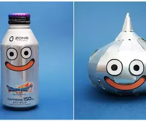 鋁罐藝術家使用《勇者鬥惡龍VII Reimagined》聯名能量飲料「ZONe」罐子做出金屬史萊姆