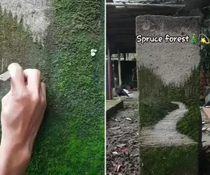 透過刮擦苔蘚來創作風景畫 不是高壓水槍而是透過刀片去一刀刀刻劃出藝術的深度