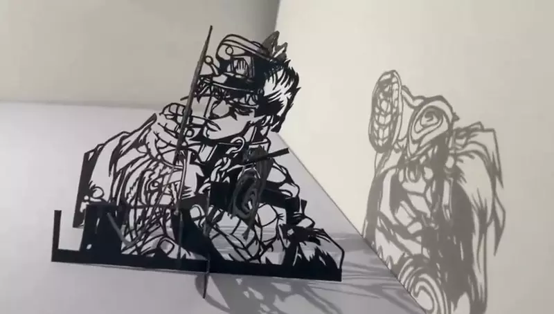 網友製作的《JOJO的奇妙冒險》空條承太郎結合白金之星的紙雕光影藝術