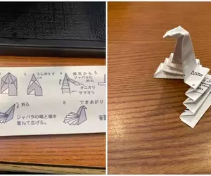 日料店免洗筷套上的《小鳥筷架》摺法說明 網友按照指示做出來結果出現了超乎預期的成品