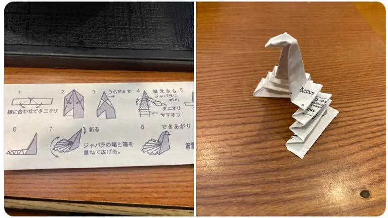 日料店免洗筷套上的《小鳥筷架》摺法說明 網友按照指示做出來結果出現了超乎預期的成品