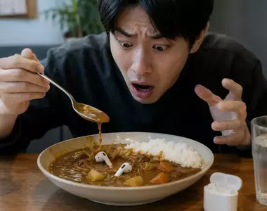 《掉進咖哩飯裡的AirPods》別誤會不是杏包菇，好險擦一擦還能用