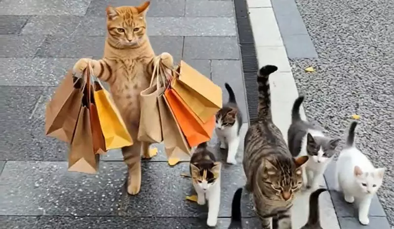 網友創作《AI貓的逛街》如果一群貓貓像人一樣到處逛，那麼大概會是這種感覺吧！？