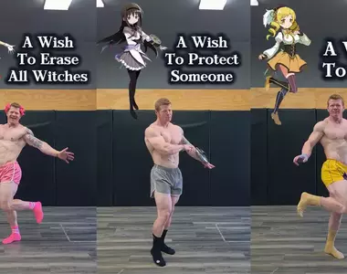 健身大佬還原《魔法少女小圓》人物站姿POSE，連對應顏色小褲褲都準備齊全這過份專業了XD