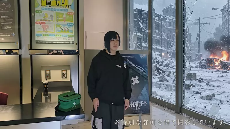 日本coser模仿《舊版惡靈古堡》的動作模樣去電影院觀看「惡靈古堡：爆發夜」