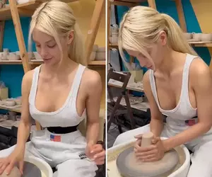 去陶藝工作室體驗的金髮美女《LeMoonie》人家有沒有onlyfans？當然有onlyfans啊❤